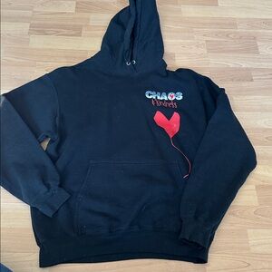 Chaos and Kindness Black Hoodie with Red Heart Design